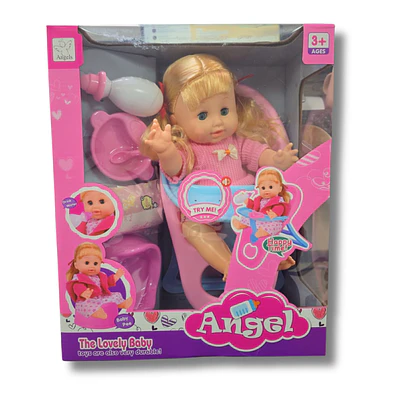 Muñeca Baby Angel con silla Mecedora y Accesorios