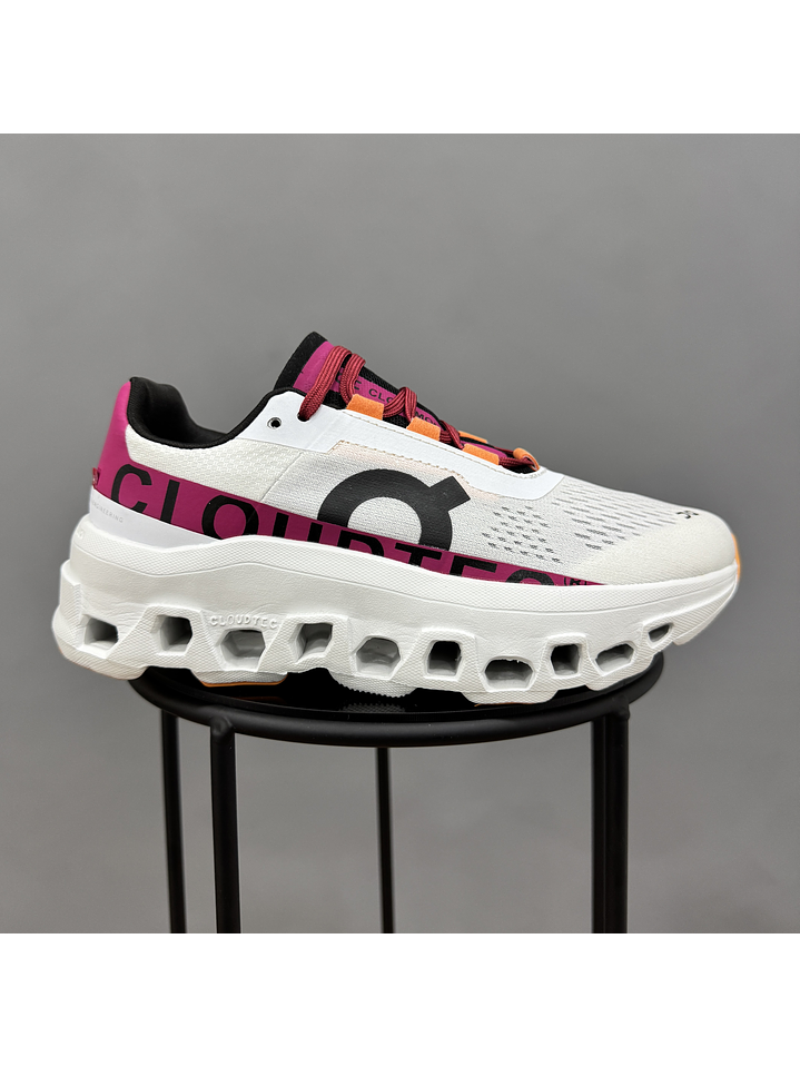 On Cloudmonster White Fucsia 1