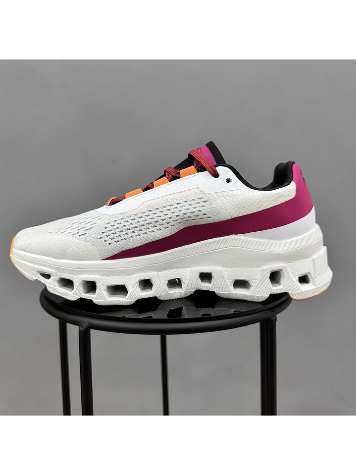 On Cloudmonster White Fucsia 3