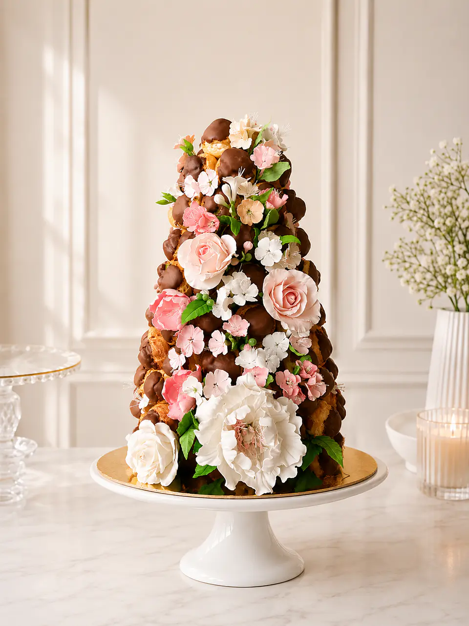 Croquembouche Chocolat et Fleurs 2
