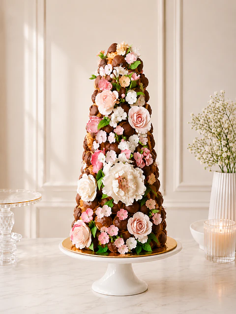 Croquembouche Chocolat et Fleurs