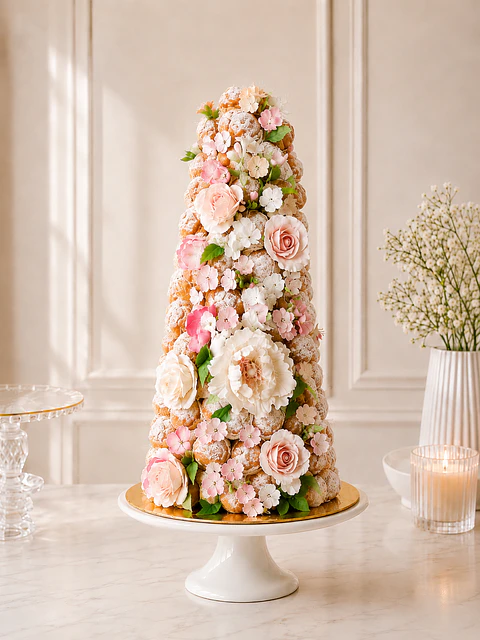 Croquembouche Blanc et Fleurs