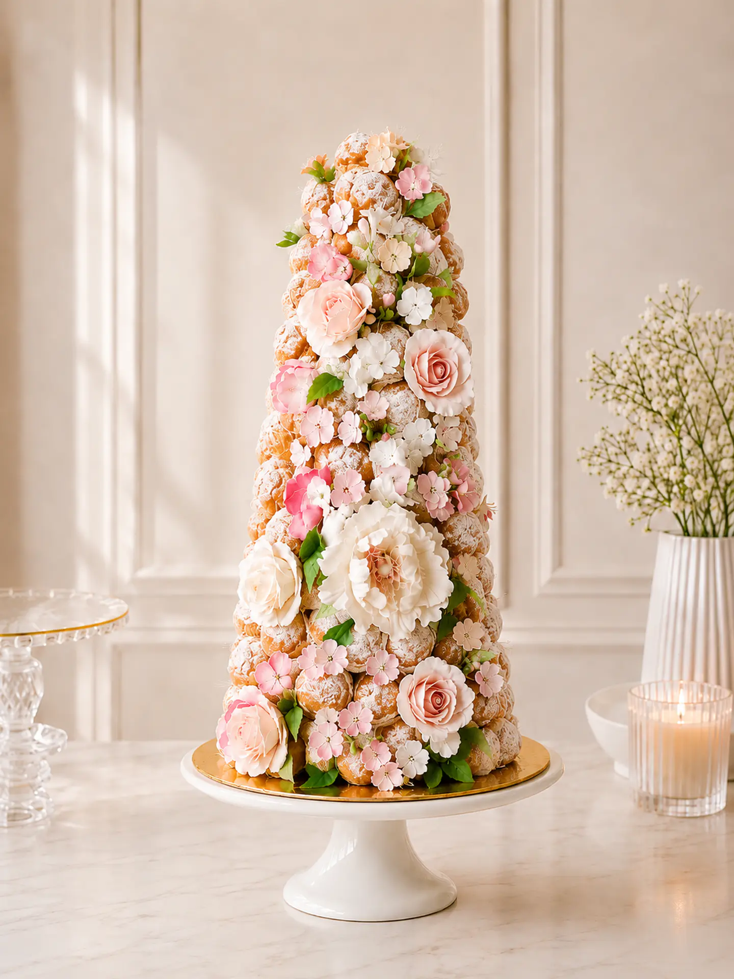Croquembouche Blanc et Fleurs 1