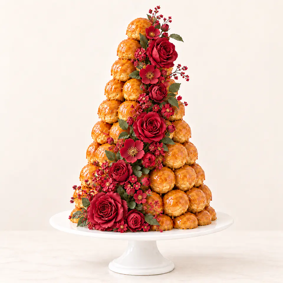 Croquembouche con Rosas | Torre de Profiteroles 1