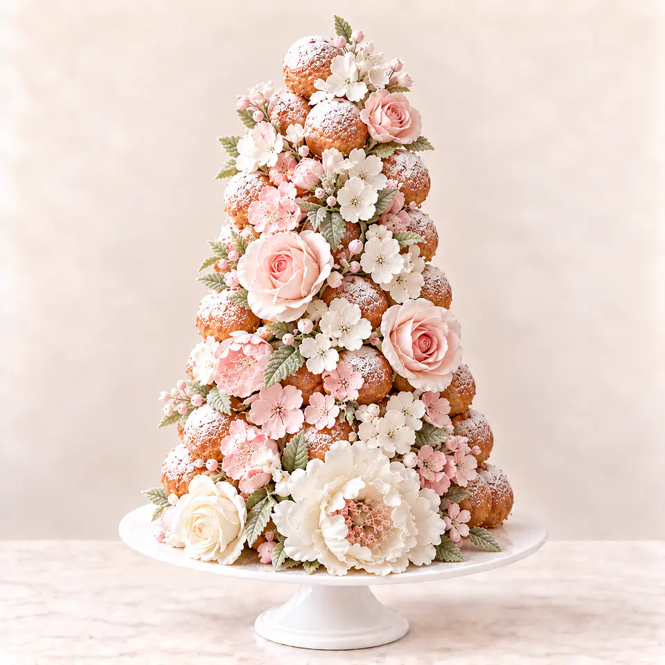 Croquembouche Flores Rosadas 1