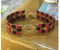 pulsera tila rojos, negro, dorado