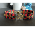 pulsera tila rojos, negro, dorado