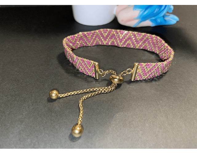 Pulsera ZigZag rosa y dorado ajustable