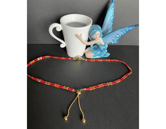 Collar Tila jaspeado, rojo y dorado