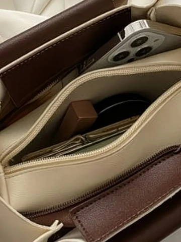 Cartera beige con café 