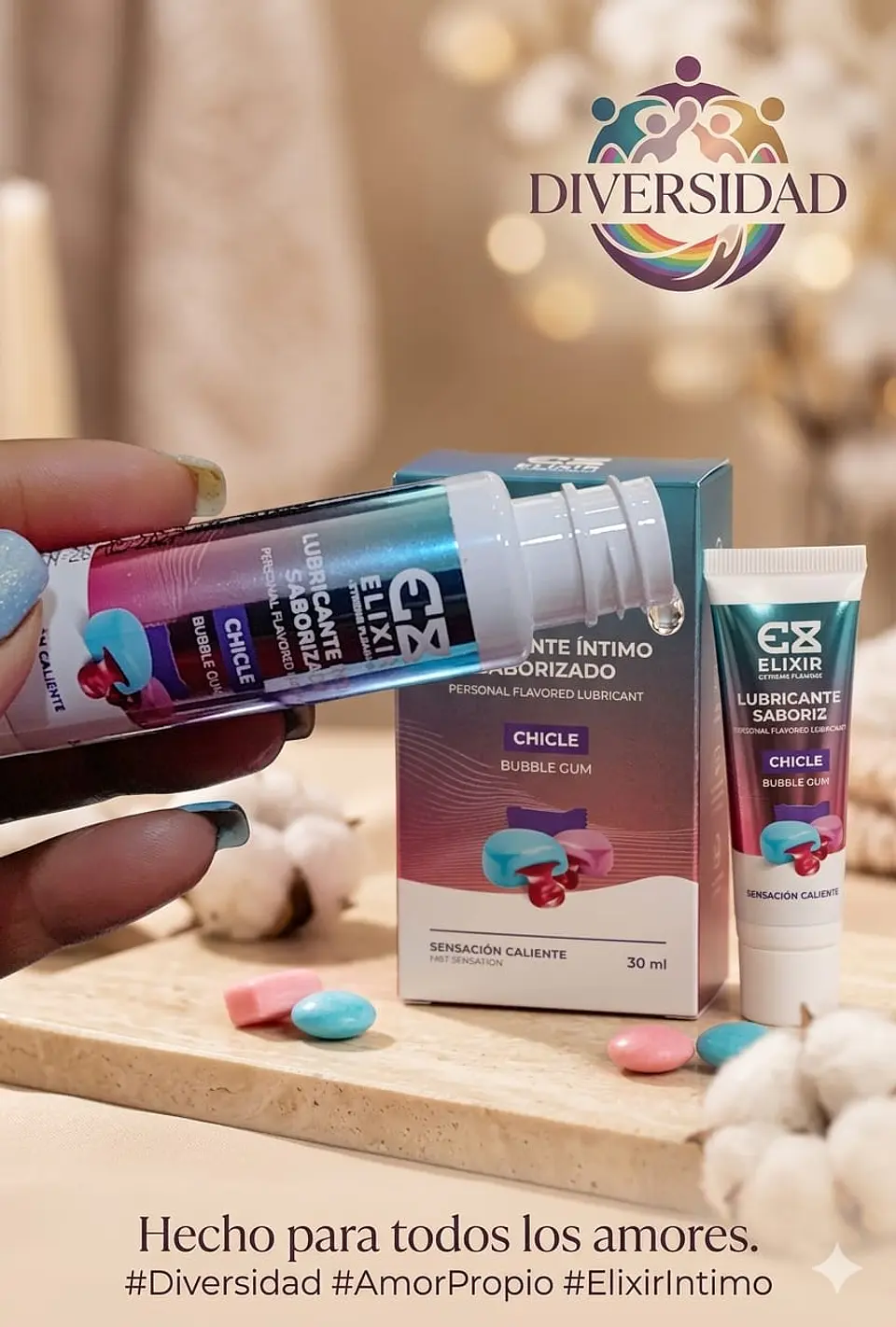 LUBRICANTE INTIMO  CALIENTE SABOR CHICLE ELIXIR 2