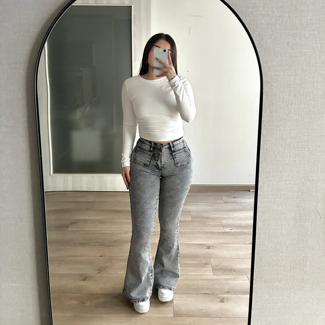Jeans Flare Gris Faja 3