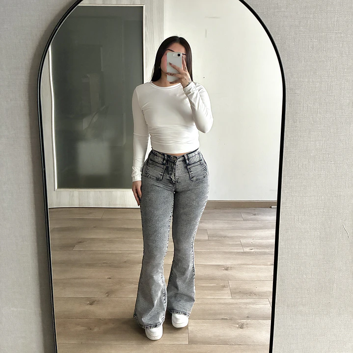 Jeans Flare Gris Faja 3