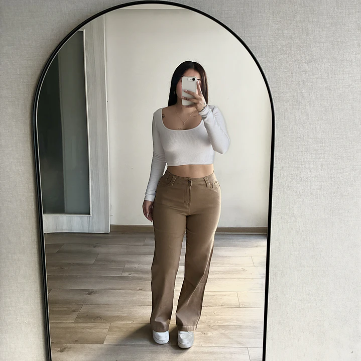 Jeans Wide Leg Beige 2