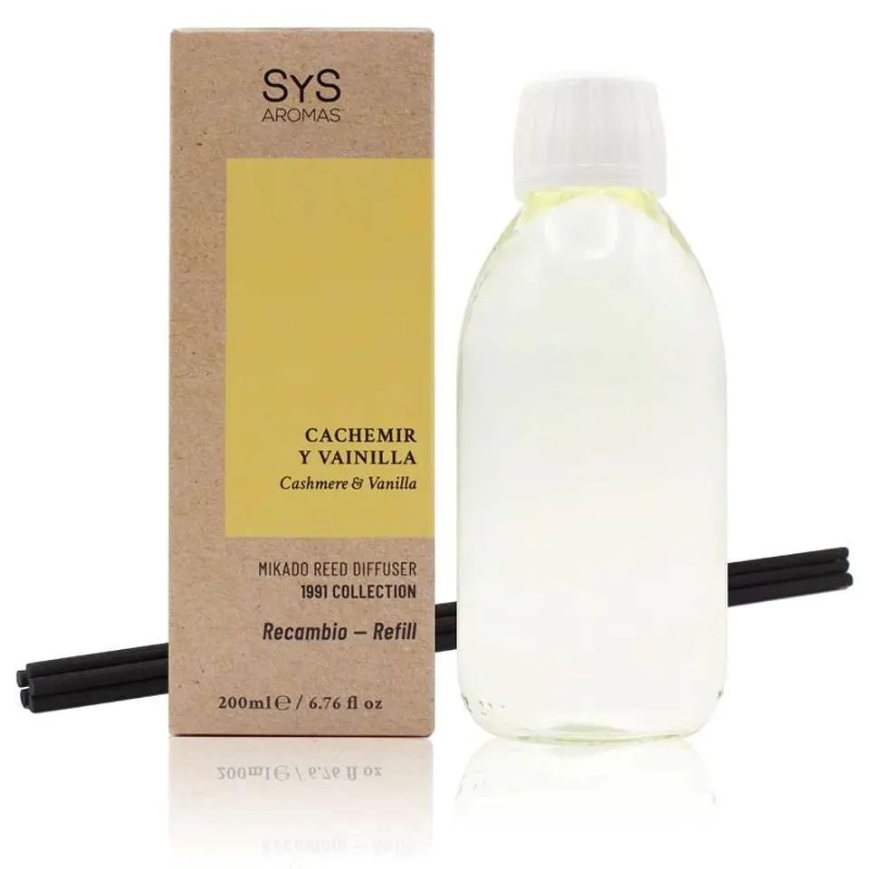 Recambio Mikado Cachemir y Vainilla 200 ml + Palos 1991 SYS Aromas 1