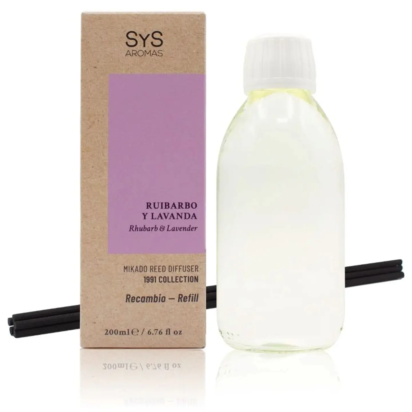 Recambio Mikado Ruibarbo y Lavanda 200 ml + Palos 1991 SYS Aromas 1