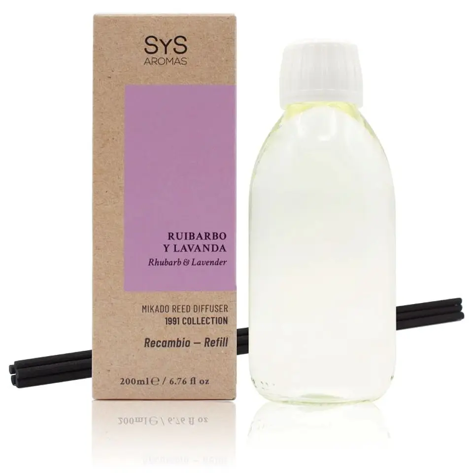 Recambio Mikado Ruibarbo y Lavanda 200 ml + Palos 1991 SYS Aromas 1