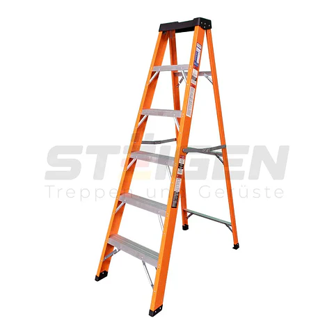 Escalera de Tijera Fibra de Vidrio 6 Peldaños (1.86m) – Dieléctrica