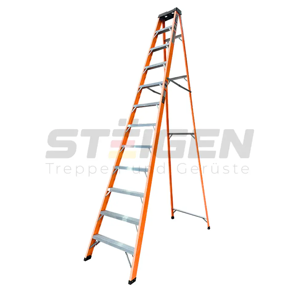 Escalera de Tijera Fibra de Vidrio 12 Peldaños (3.7m) – Dieléctrica 1