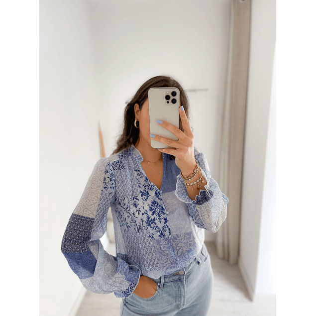 Blusa patchwork azul