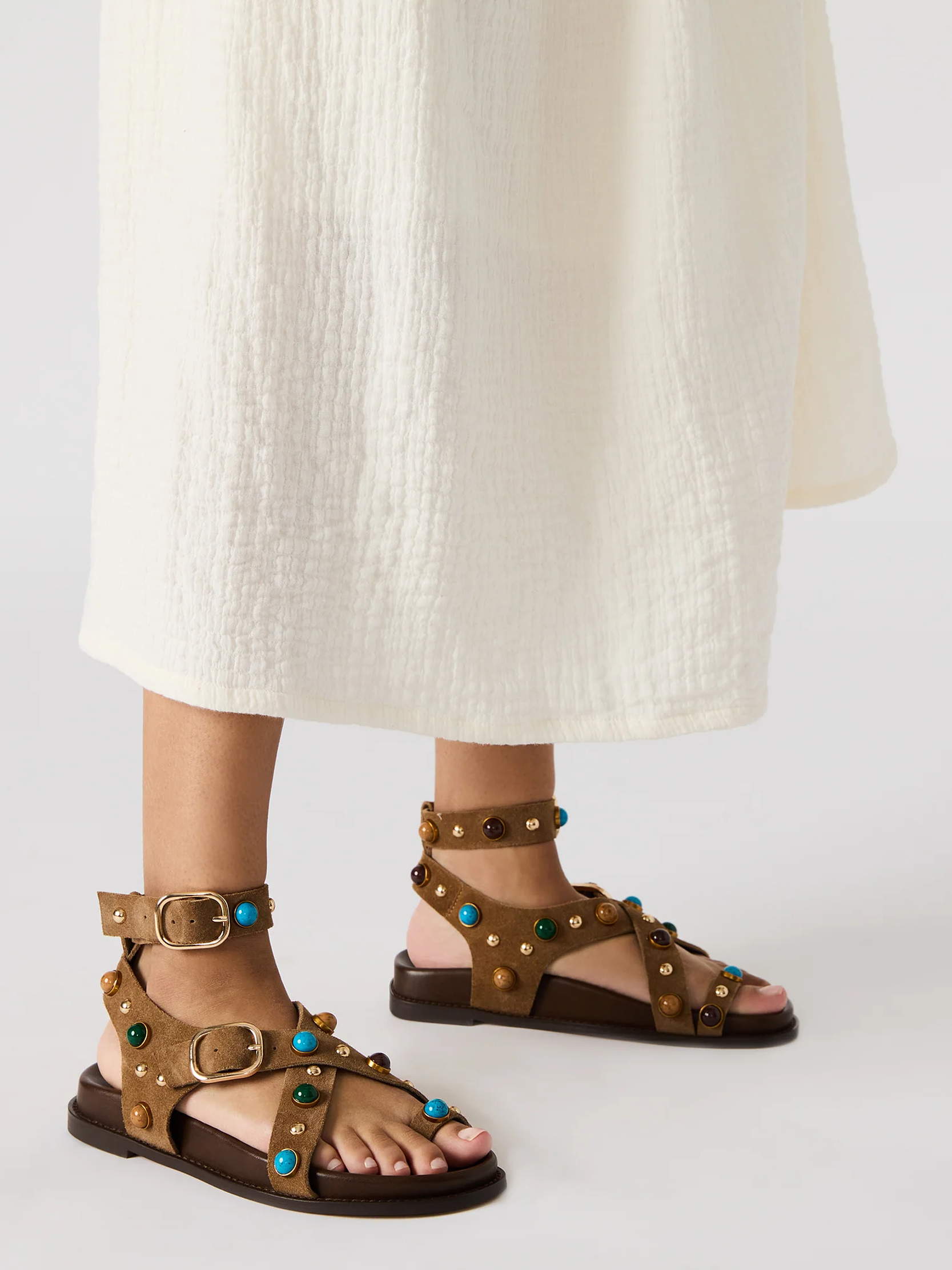  Linear Taupe Suede Sandal 4