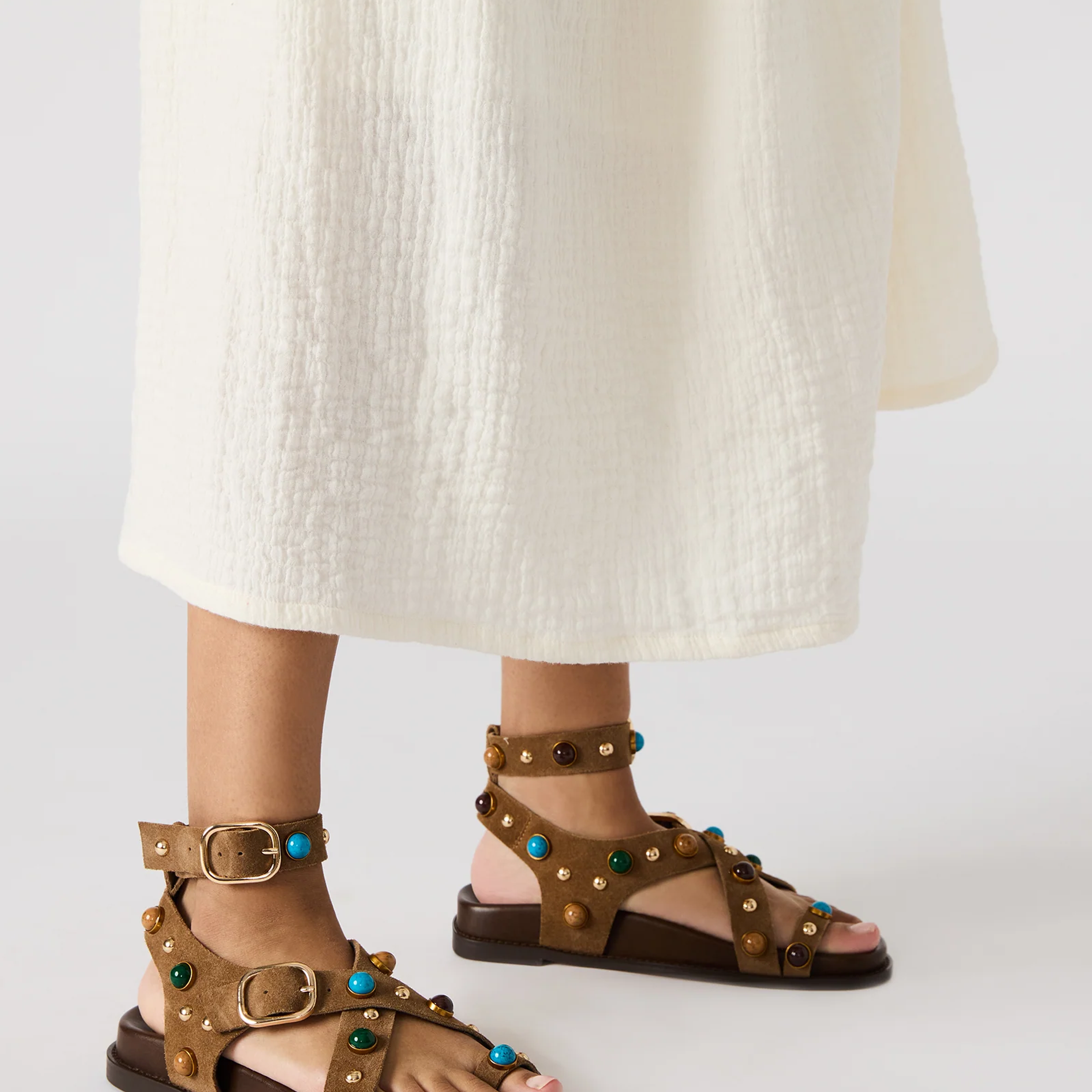  Linear Taupe Suede Sandal 4