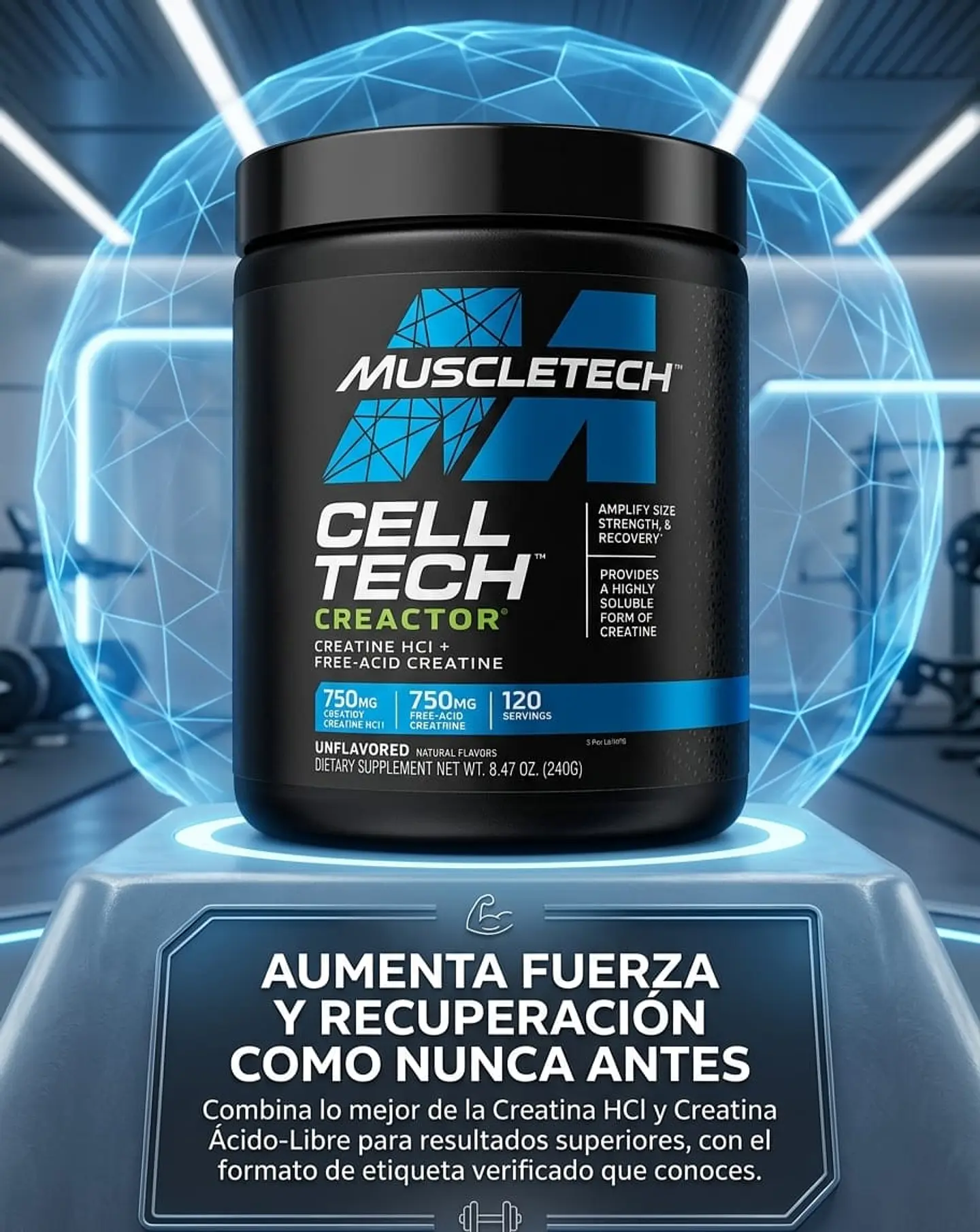Creatina Creactor Cell-Tech 240g – MuscleTech (HCl + Free Acid) 2