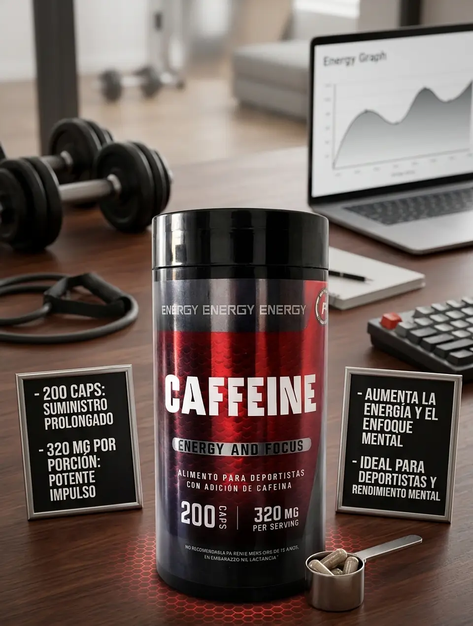 Cafeína 320 mg Energy & Focus – 200 Cápsulas | Energía, Enfoque y Rendimiento 2