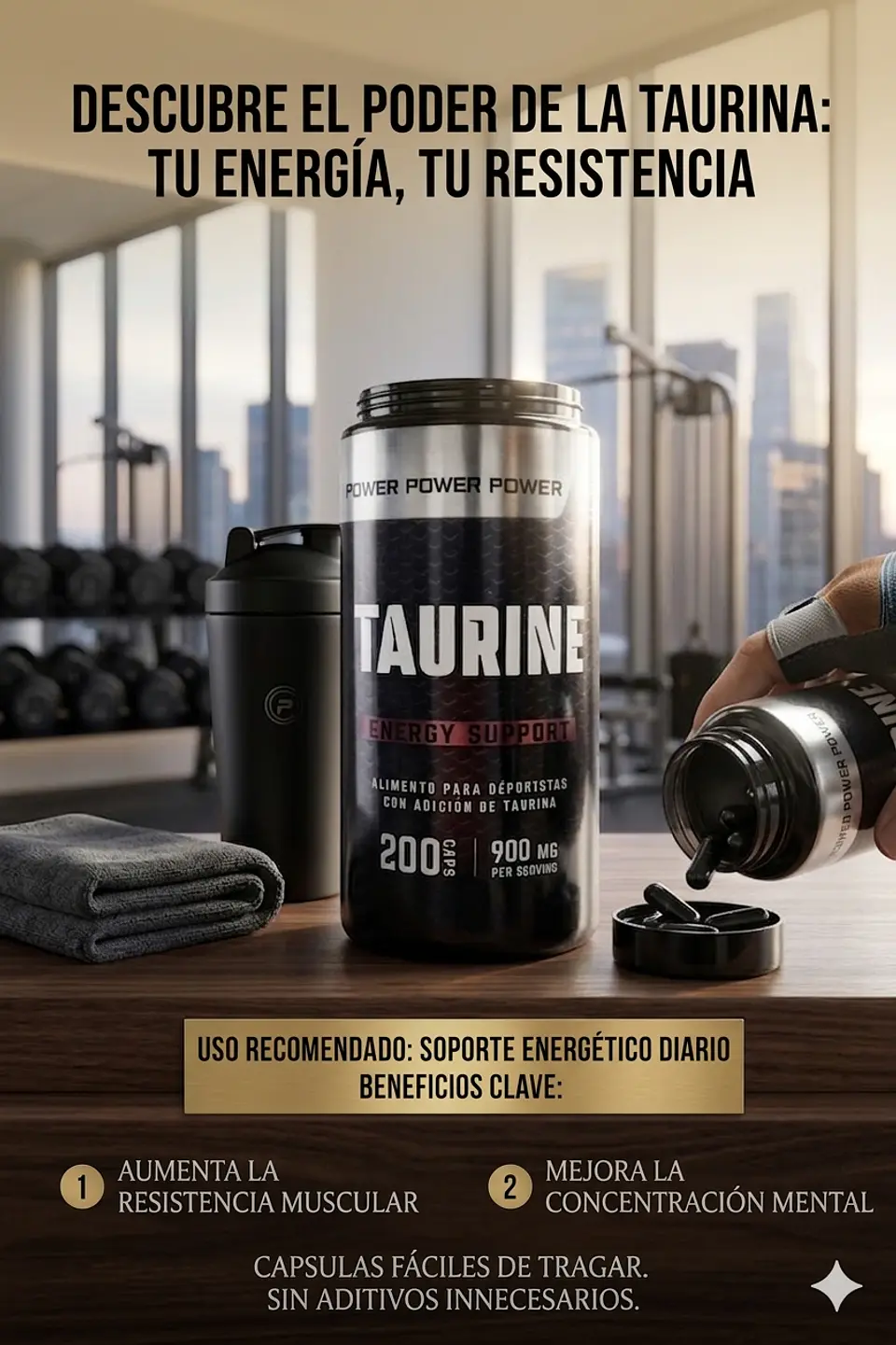 Taurina Energy Support 200 Cápsulas | Enfoque, Energía y Rendimiento 2