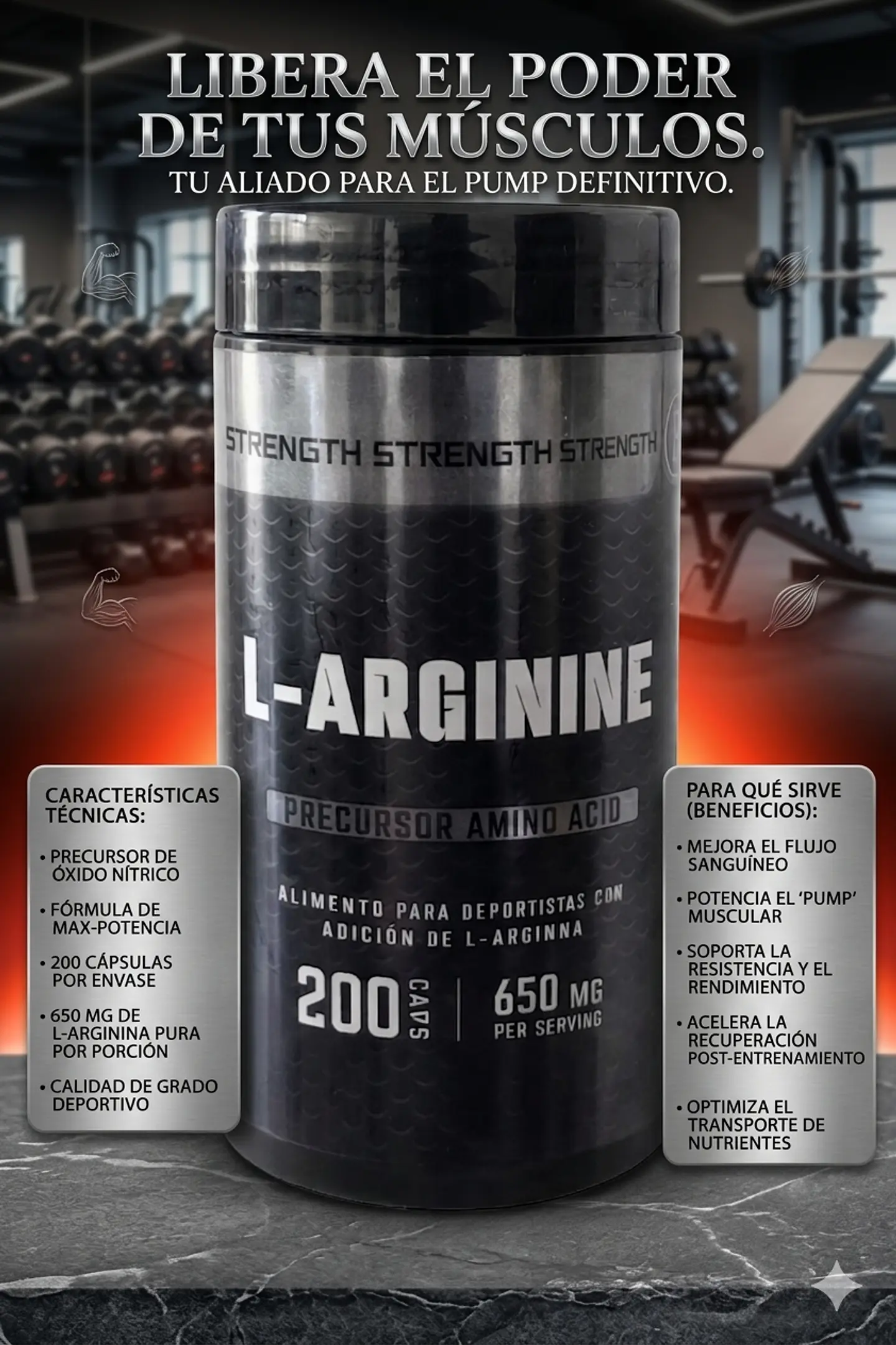 L-Arginina 200 Caps | Mejor Congestión y Rendimiento 2