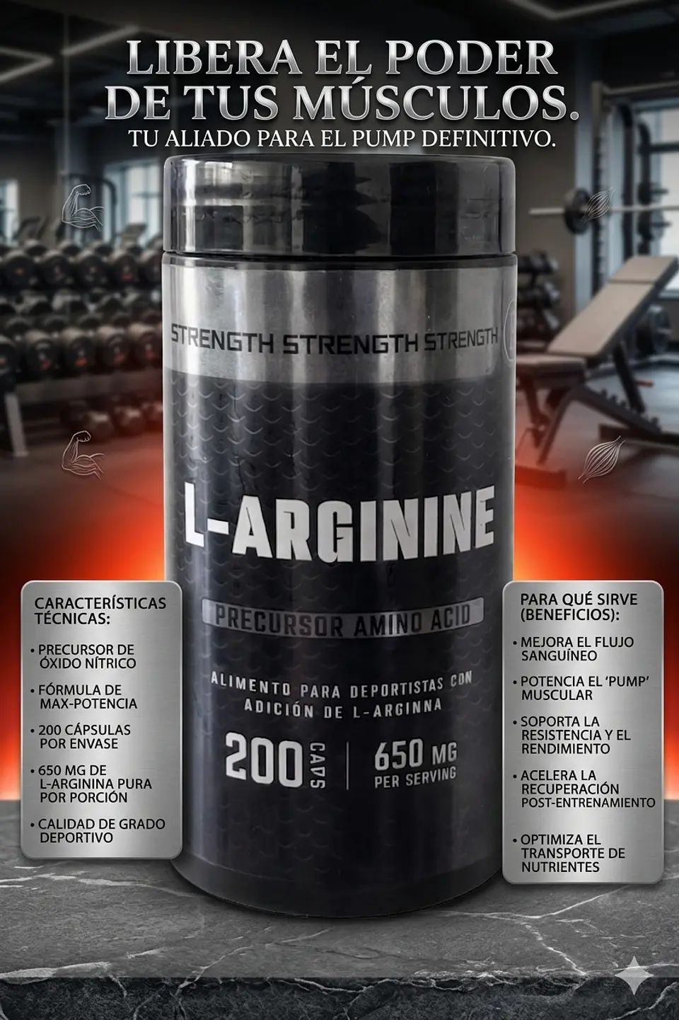 L-Arginina 200 Caps | Mejor Congestión y Rendimiento 2