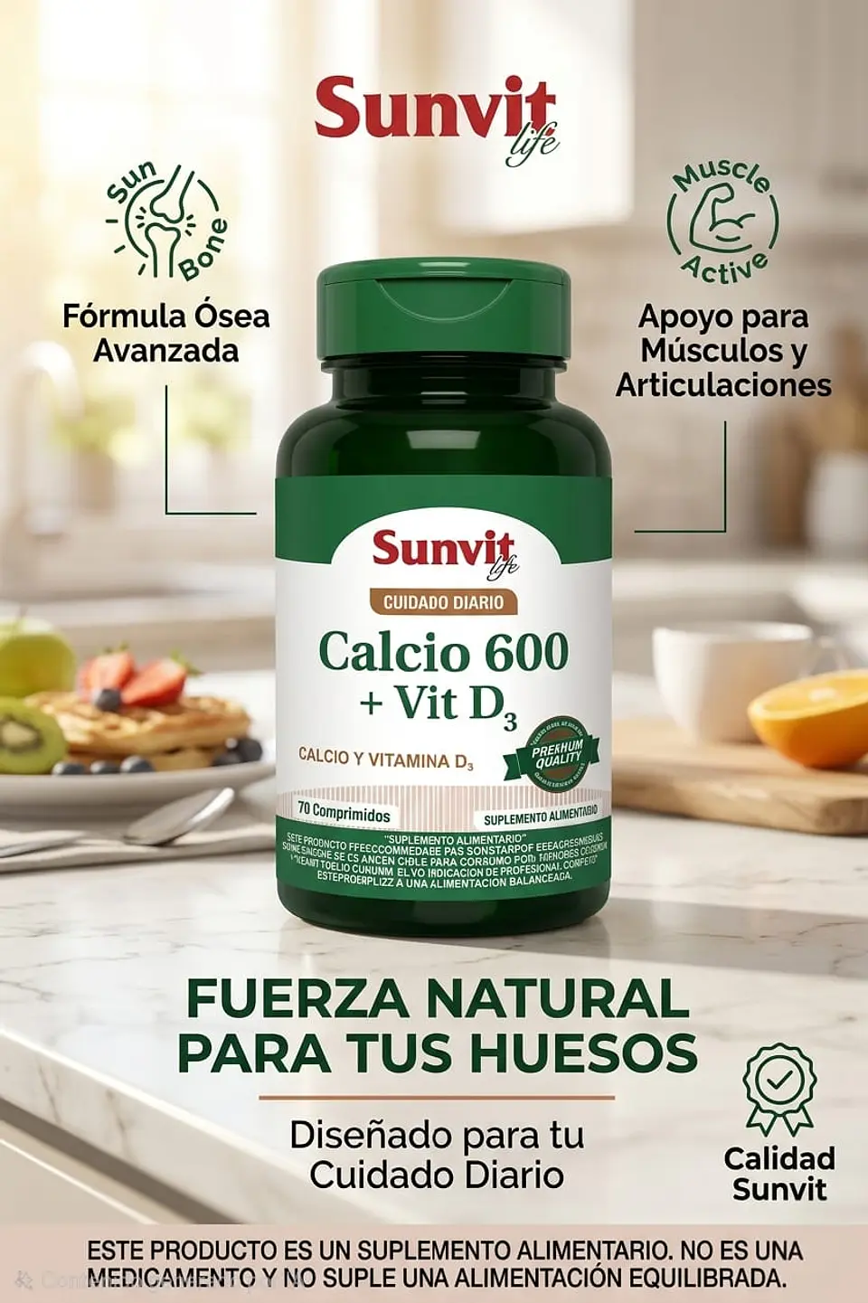 Calcium 600 + Vitamina D3 90 Tabletas | Huesos y Bienestar 2