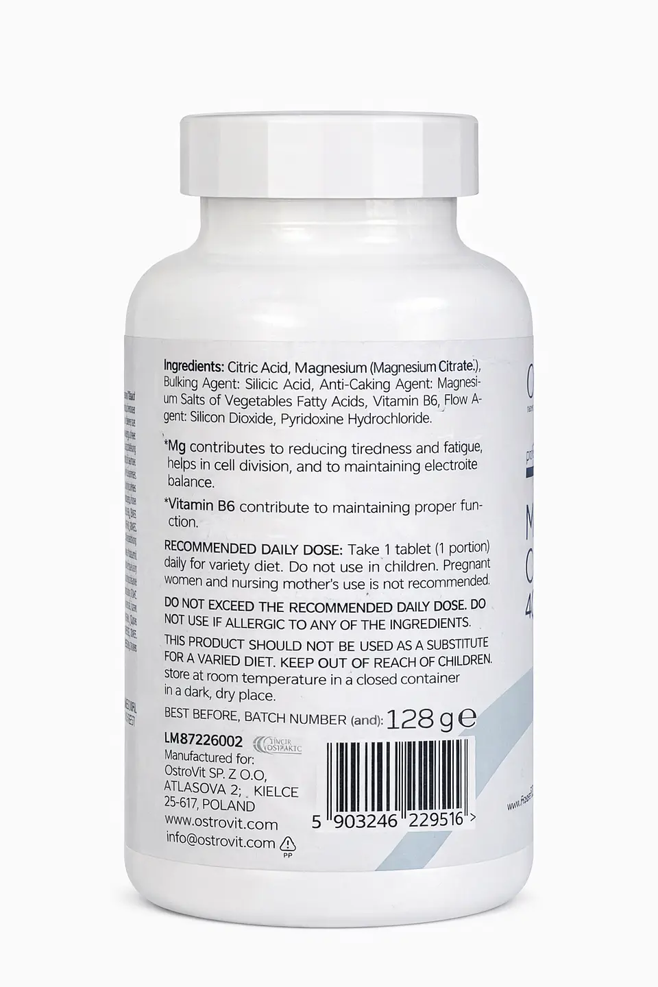Magnesium Citrate 400 mg + B6 OstroVit | Recuperación, Sueño y Función Muscular (90 tabs) 3