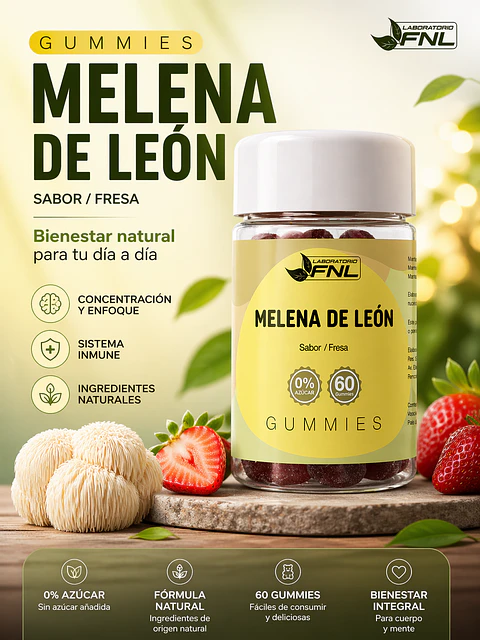 Melena de León Gummies FNL 60 Gomitas | Memoria, Enfoque y Concentración