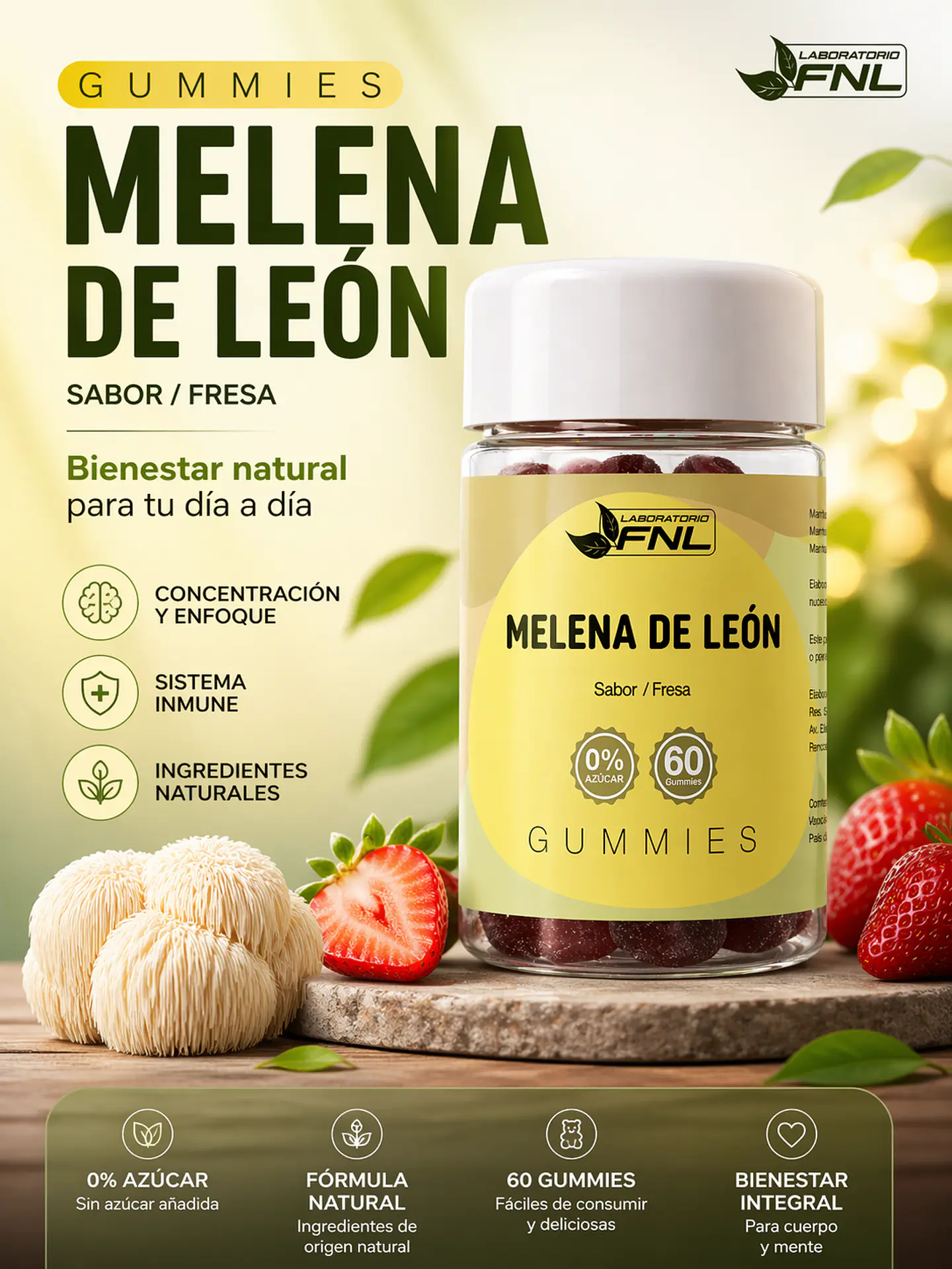 Melena de León Gummies FNL 60 Gomitas | Memoria, Enfoque y Concentración 2