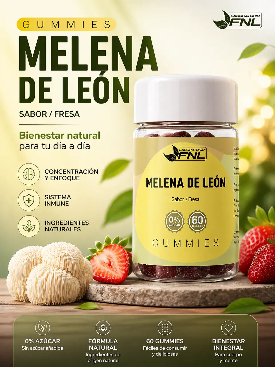 Melena de León Gummies FNL 60 Gomitas | Memoria, Enfoque y Concentración 2