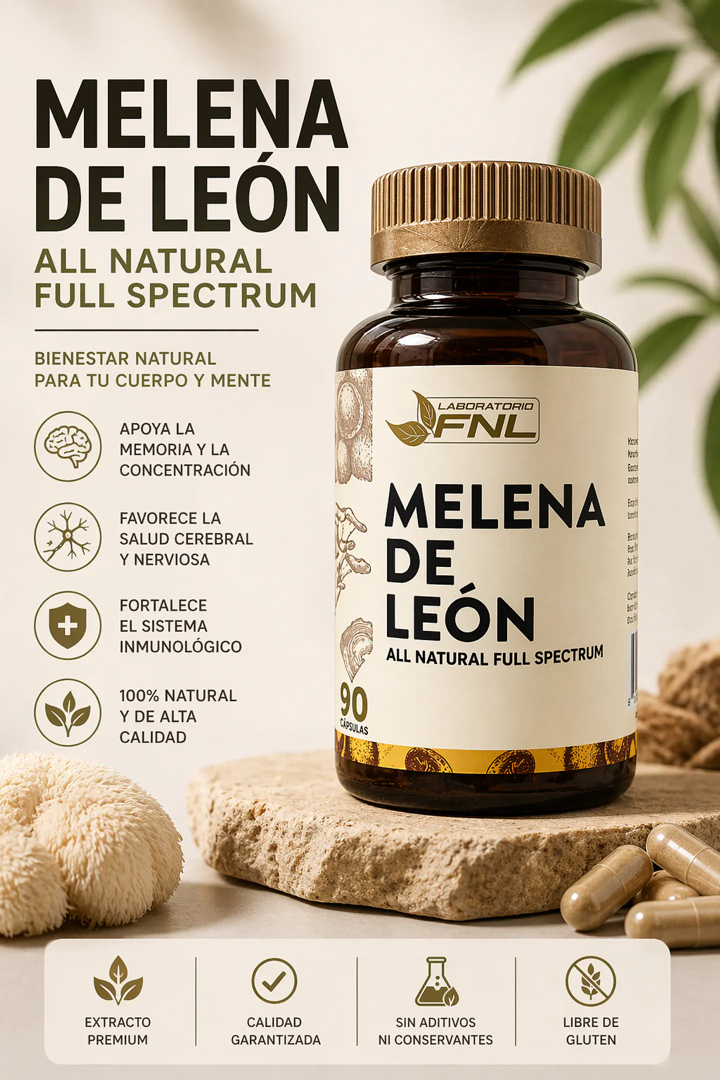 Melena de León Full Spectrum FNL 90 Cápsulas | Memoria, Enfoque y Claridad Mental 2