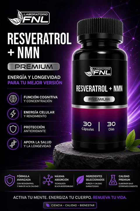 Resveratrol + NMN Premium FNL 30 Cápsulas | Energía Celular y Longevidad