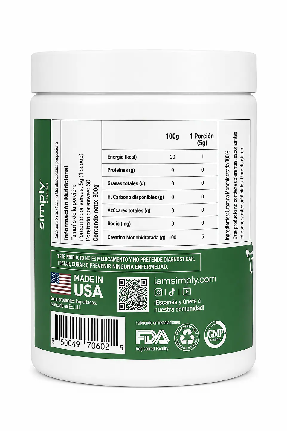 Creatina Monohidratada 300g – Simply (Micronizada) 4