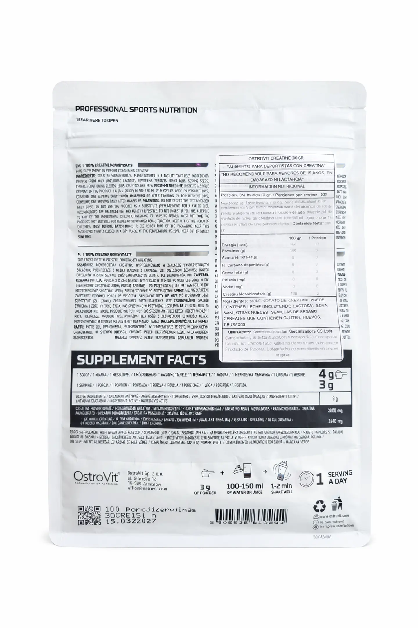 Creatina Monohidratada 300g – OstroVit 4