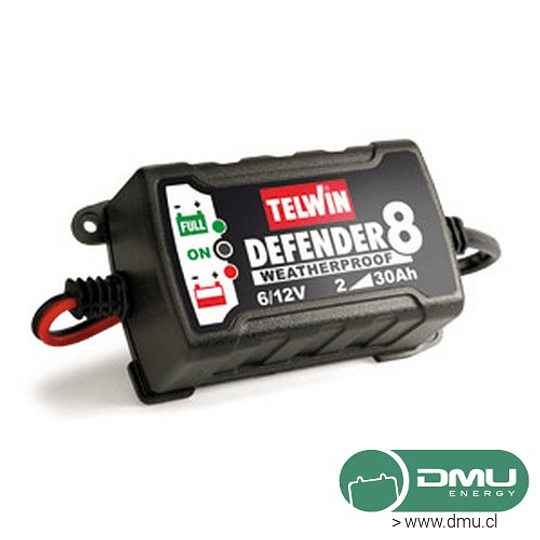 Mantenedor de baterías inteligente 6V y 12V 0.75A Defender 8 Telwin (para baterías AGM, GEL, VRLA y de electrolito líquido) (Weatherproof) (cargador de baja potencia)