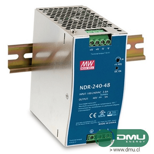 Fuente de poder 220V AC a 24V DC 10A 240W (para riel DIN) NDR-240-24 Mean Well