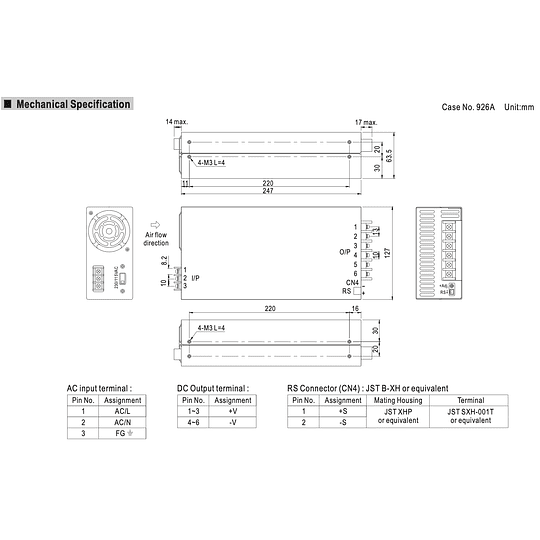 Fuente de poder 220V AC a 24V DC 25A 600W SE-600-24 Mean Well