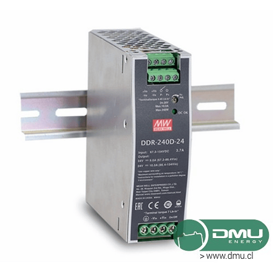 Conversor regulador de voltaje 24V (16.8 - 33.6V) a 24V DC/DC 10A DDR-240B-24 Mean Well