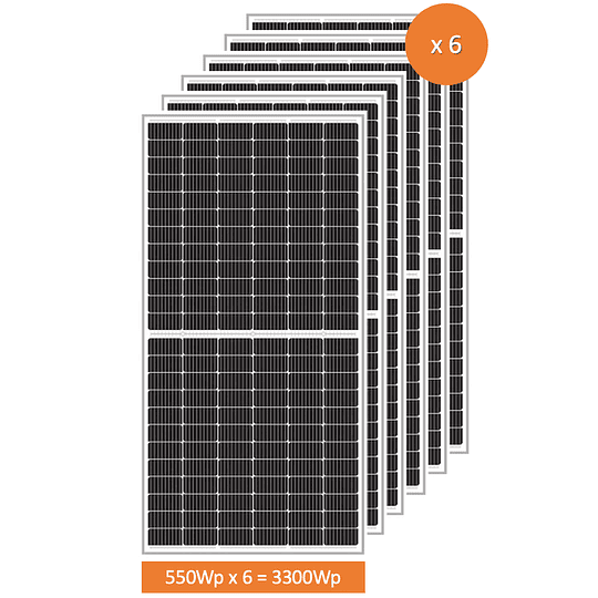 Kit Solar Litio 3,3kWp 5kWac 220Vac con Banco de Litio 4,8kWh, Inversor/Cargador híbrido MPPT y Paneles Solares Half-Cell (ampliable hasta 5kWp)