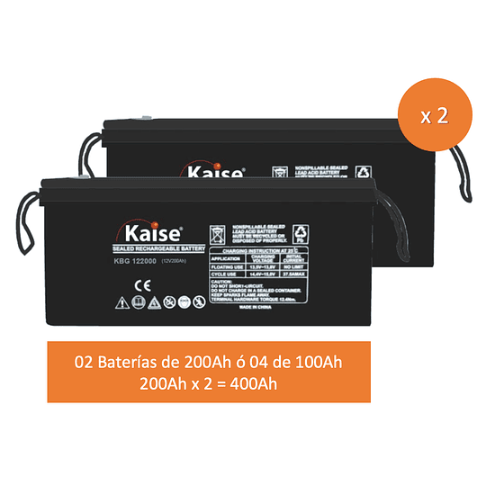 Kit Solar Mediano 1,6kWp 2kWac 220Vac con Inversor/Cargador + Controlador MPPT, Paneles Solares Half-Cell y Banco de Baterías de 400Ah de alto rendimiento