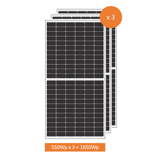 Kit Solar Mediano 1,6kWp 2kWac 220Vac con Inversor/Cargador + Controlador MPPT, Paneles Solares Half-Cell y Banco de Baterías de 400Ah de alto rendimiento