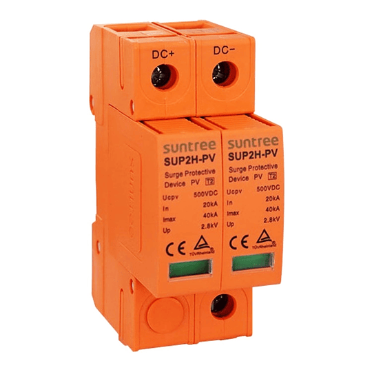 Interruptor protección contra sobretensiones DC 500V Máx. 2 Polos (Bipolar) SUP2H-PV Suntree (SPD supresor de transientes)