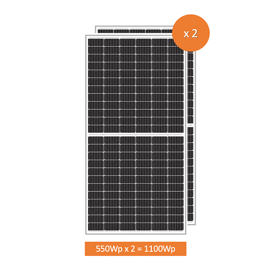 Kit Solar Inicial 1,1kWp 2kWac 220Vac con Inversor/Cargador híbrido MPPT, Paneles Solares Half-Cell y Banco de Baterías de 400Ah de alto rendimiento