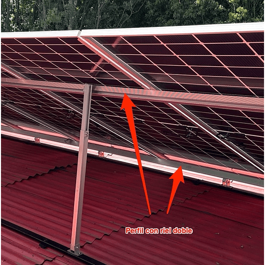 Perfil con riel doble 4700mm tipo R2 para anclaje de paneles solares (para tuercas asimétricas)